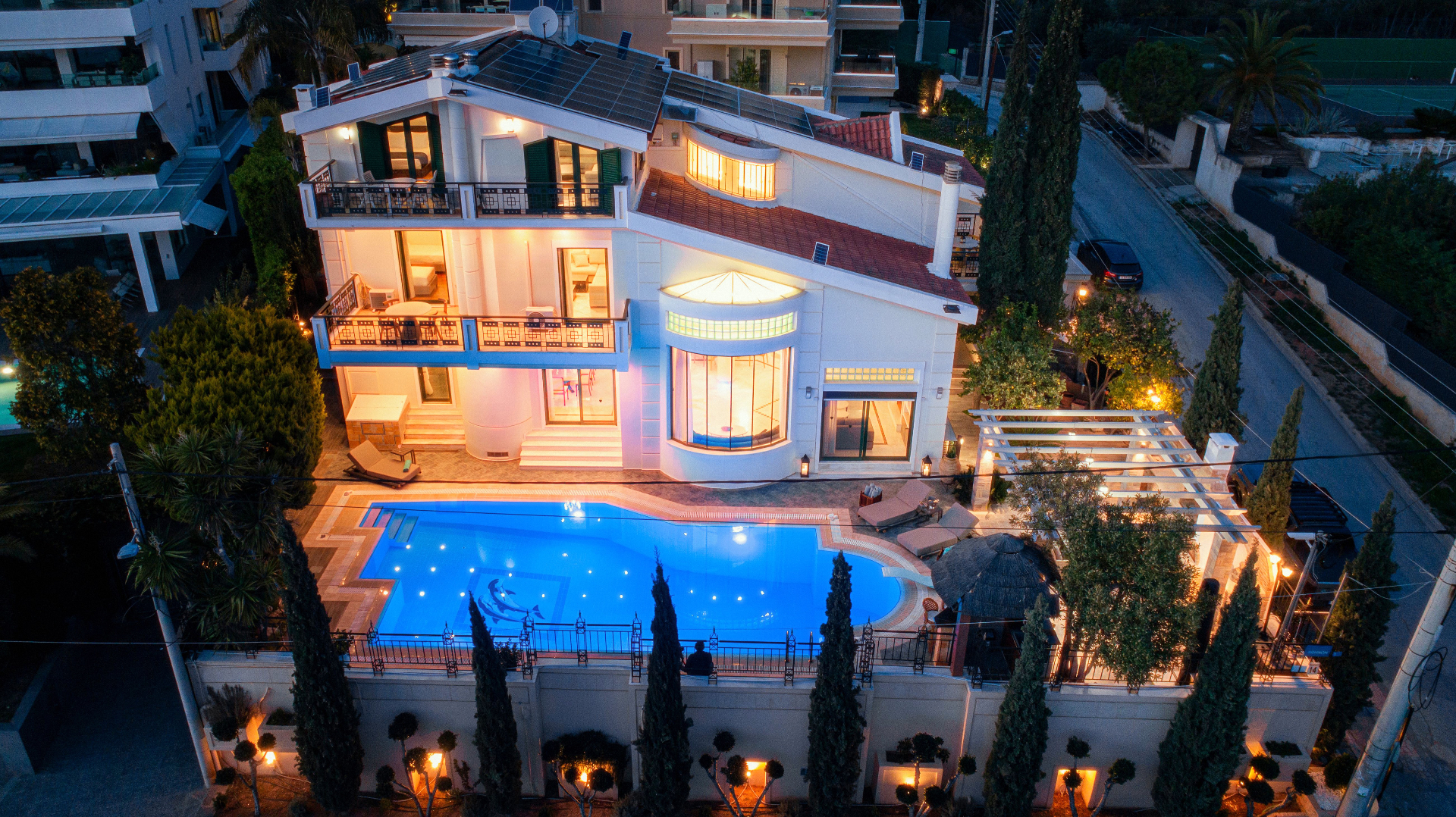 Aerial view of luxury villa in Vouliagmeni